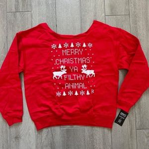 (New) Christmas Sweatshirt "Merry Christmas Ya Filthy Animal"  Dentz Design L